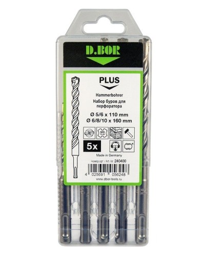 Набор буров SDS-plus V PLUS 5шт, 2-cutting (240400): Набор буров SDS-plus (5,6х110 мм; 6,8,10х160 мм) в Перми