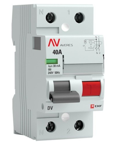 DV 2P 40А/ 30мА (A)  AVERES (rccb-2-40-30-a-av). Выключатели дифференциального тока (УЗО). EKF в Перми