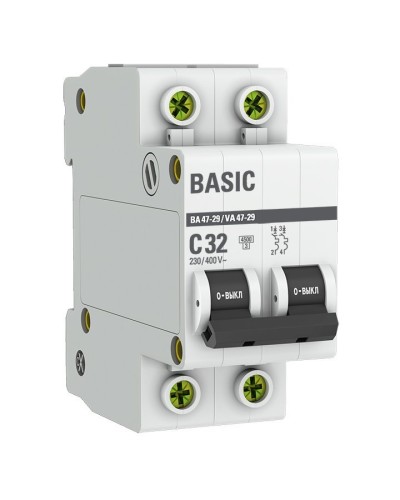 Автоматический выключатель 2P 32А (C) 4,5кА ВА 47-29 Basic (mcb4729-2-32C): Автоматический выключатель в Перми
