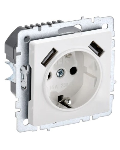 Розетка с з/к с USB A+A 2,1А РЮш10-1-БрБ белый BRITE (BR-R14-16-U21-D21-K01). Розетка с заземлением с защитными шторками, 2,1А. IEK в Перми