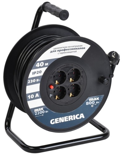 УК40 4 места 2P+PE, 40м GENERICA (WKP10-10-04-40-G). Удлинитель на катушке с термозащитой, 3х1,0кв.мм. IEK в Перми