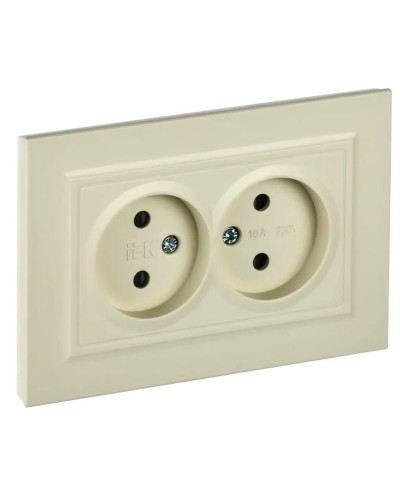 Розетка 2-местная без з/к РСш12-2-БрКр бежевый BRITE (BR-R23-10-K10-F). Розетка без заземления с защитными шторками в сборе. IEK в Перми