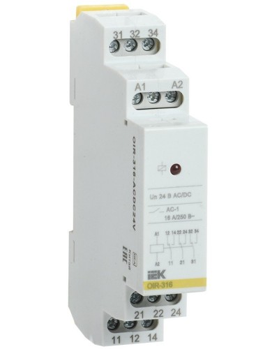 Реле промежуточное модульное OIR 3 контакта 16А 24В AC/DC (OIR-316-ACDC24V). Реле промежуточное модульное. IEK в Перми