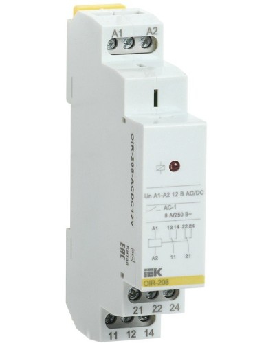 Реле промежуточное модульное OIR 2 контакта 8А 12В AC/DC (OIR-208-ACDC12V). Реле промежуточное модульное. IEK в Перми