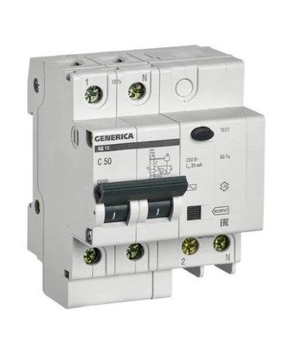 GENERICA АД12 2Р 50А 30мА (MAD15-2-050-C-030). Автоматический выключатель дифференциального тока. IEK в Перми