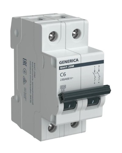GENERICA ВА47-29М 2P C 6А 4,5кА (MVA21-2-006-C-G). Автоматический выключатель. IEK в Перми