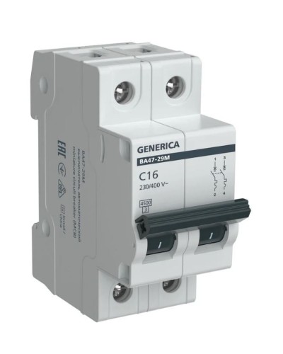 GENERICA ВА47-29М 2P C 16А 4,5кА (MVA21-2-016-C-G). Автоматический выключатель. IEK в Перми