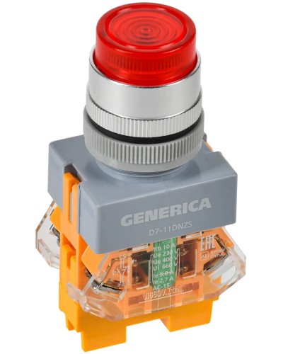 Кнопка D7-11DNZS d=22мм красная GENERICA (BBT50-11DNZS-3-11-K04-G). Кнопка управления с подсветкой и фиксацией. IEK в Перми