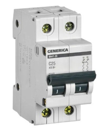 GENERICA ВА47-29 2P C 25А 4,5кА (MVA25-2-025-C). Автоматический выключатель. IEK в Перми