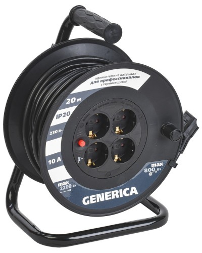 УК20 4 места 2P+PE, 20м GENERICA (WKP10-10-04-20-G). Удлинитель на катушке с термозащитой, 3х1,0кв.мм. IEK в Перми