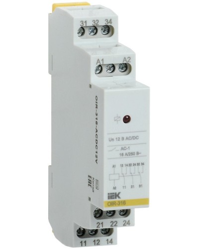 Реле промежуточное модульное OIR 3 контакта 16А 12В AC/DC (OIR-316-ACDC12V). Реле промежуточное модульное. IEK в Перми