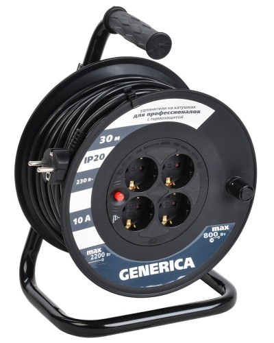 УК30 4 места 2P+PE, 30м GENERICA (WKP10-10-04-30-G). Удлинитель на катушке с термозащитой, 3х1,0кв.мм. IEK в Перми