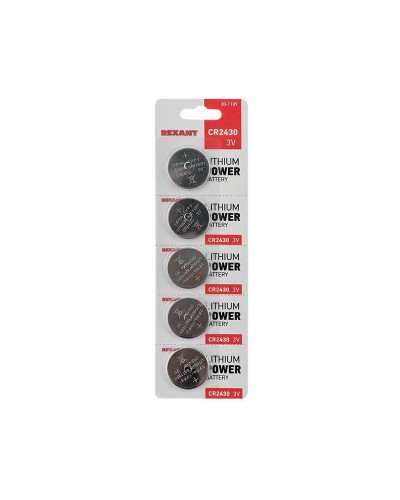 Литиевые батарейки CR2430 3 V 300 mAh (30-1109). Элемент питания. Rexant в Перми