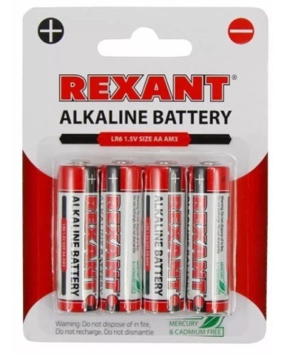 Алкалиновая батарейка AA/LR6 1,5 V 4 шт. блистер REXANT (30-1027). Элемент питания. Rexant в Перми