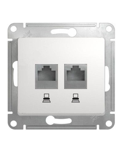Glossa розетка RJ45+RJ45 2-местная, кат. 5Е, скрытой установки, механизм, белый (GSL000185KK). Розетка компьютерная. Systeme Electric в Перми
