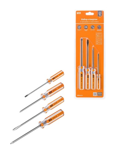 Набор отверток 4шт.: SL3x75, SL5х100, PH1х75, PH2х100, блистер, CS Гранит TDM (SQ1013-0101). Набор отверток. TDM ЕLECTRIC в Перми
