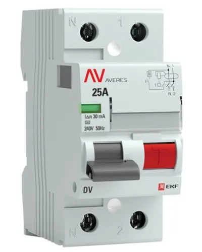 DV 2P 25А/ 30мА (A)  AVERES (rccb-2-25-30-a-av). Выключатели дифференциального тока (УЗО). EKF в Перми