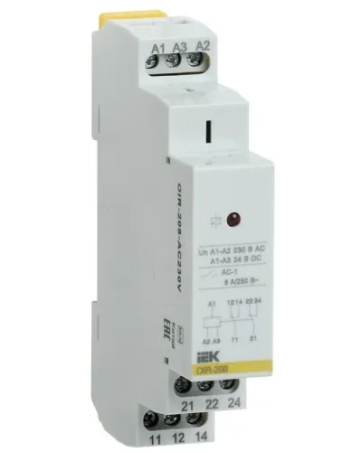 Реле промежуточное модульное OIR 2 контакта 8А 230В AC (OIR-208-AC230V). Реле промежуточное модульное. IEK в Перми