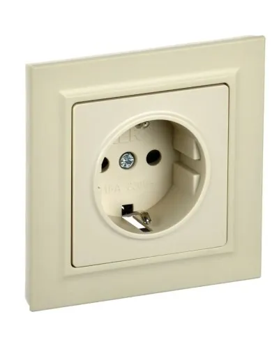 Розетка с з/к РСР14-1-0-БрКр бежевый BRITE (BR-R14-16-K10-F). Розетка с заземлением с защитными шторками в сборе. IEK в Перми