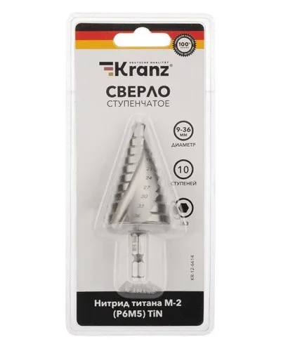 Сверло по металлу ступенчатое ТИТАН 9,0-36,0 мм 110 mm 65 HRC Р6М5 TiN Kranz (KR-12-6614): Сверло по металлу шлифованное в Перми