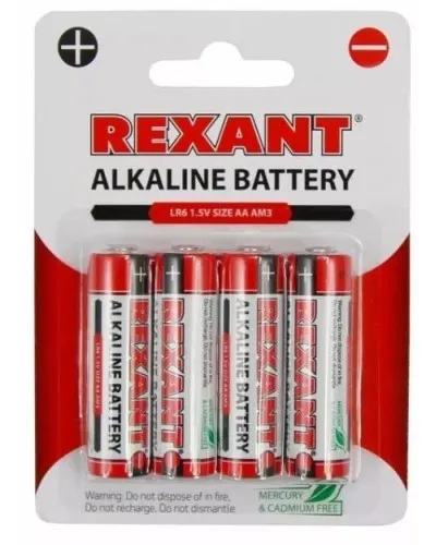 Алкалиновая батарейка AA/LR6 1,5 V 4 шт. блистер REXANT (30-1027). Элемент питания. Rexant в Перми