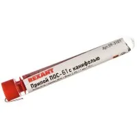 Припой с канифолью ПОС-61 REXANT, 10 г, Ø1.0 мм, (олово 61%, свинец 39%), колба (09-3101): Припой