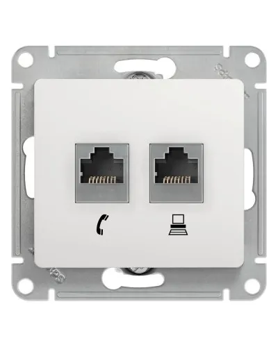 Glossa розетка RJ11+RJ45, 2-местная, кат. 5Е, скрытой установки, механизм, белый (GSL000185). Розетка компьютерная + телефонная. Systeme Electric в Перми