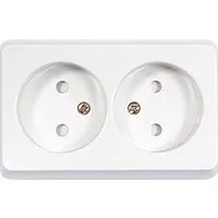 Розетка двойная открытой установки без з/к, белый, LK Standard (813604). Розетка без заземляющих контактов с защитными шторками. Экопласт