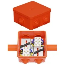 Коробка JBS080 85х85х50, 6 вых., 4P (0,15-4,0 мм²) (43111HF). Коробка монтажная, огнестойкая, без галогена. Экопласт