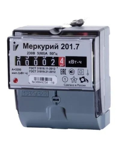 Меркурий 201.7 1ф 5-60А 1 класс точности, 1 тариф (00000032680). Счетчик электроэнергии. Инкотекс в Перми